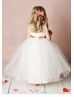 Ivory Lace Tulle Fancy Flower Girl Dress With Champagne Mercerized Sash